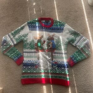 & Other Stories Holiday Reindeer Sweater - Green, Red, White